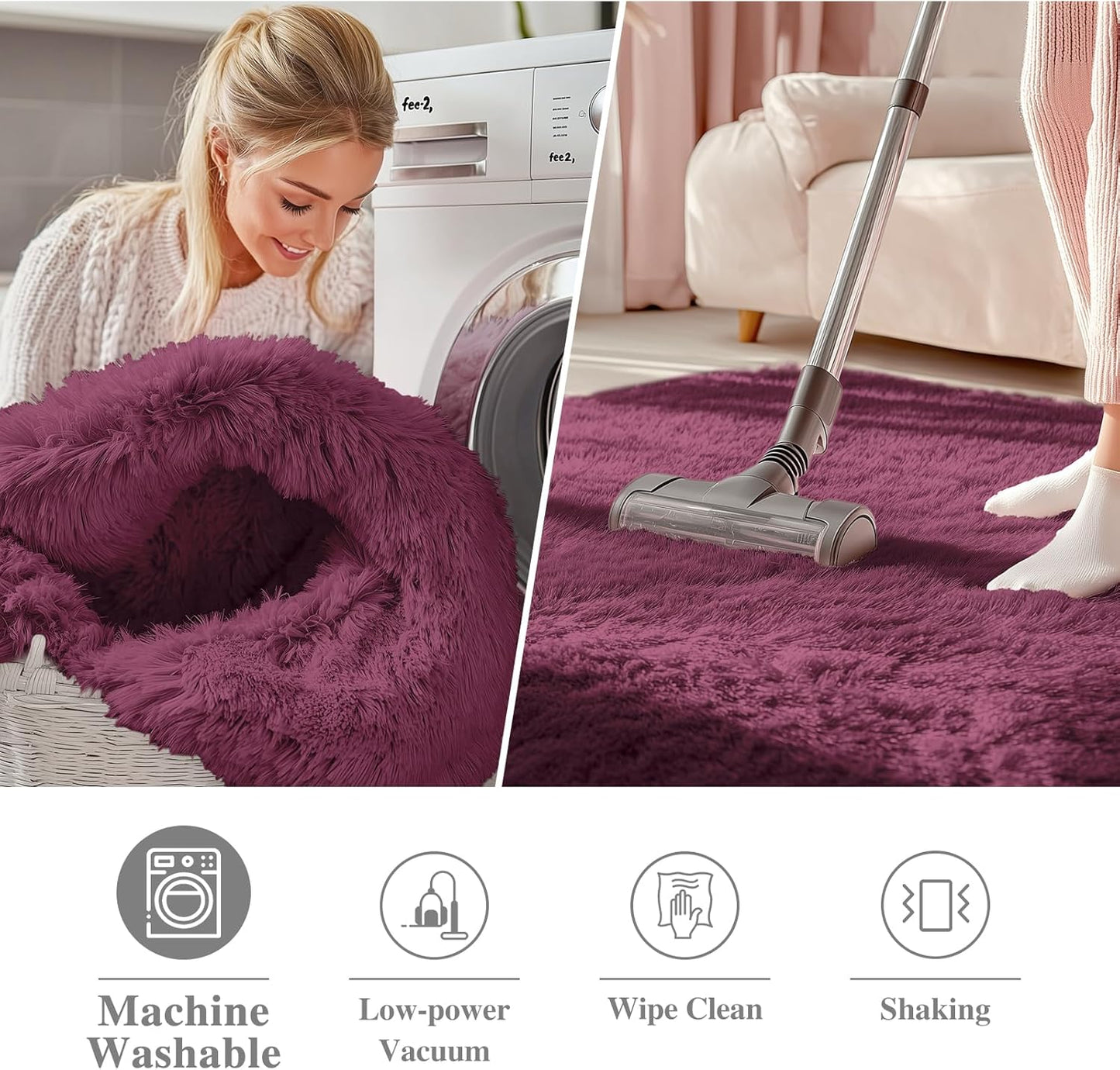 OLANLY Round Burgundy Area Rug - Soft, Fluffy, Machine Washable 2 ft Circle Carpet for Bedrooms & Nurseries