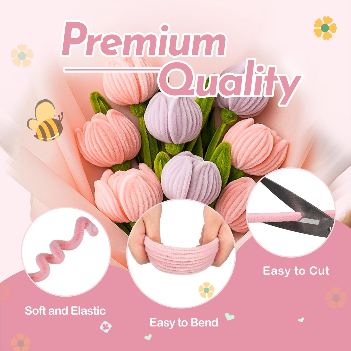 Upgraded 2026 Pipe Cleaners Craft Kit: 400-Piece DIY Flower Making Supplies with Exclusive Color Palette | Includes Chenille Stems, Floral Wire, Gardening Tape, Stamen & Ribbon for Kids Arts & Crafts