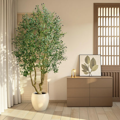 HZXGCP Olive Tree 6ft, Artificial Olive Tree with White Pot, Fake Tree with 1296 Dense Leaves & 72 High-Simulated Olive Fruits - Easy Assembly, Low Maintenance (8FT with Pot)