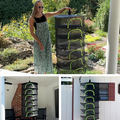 BRIVADO 6 24" Herb Drying Rack Hanging Mesh Layer with Zipper, Gloves, Garden Pruning Shear, Hook & Carabiner Clip