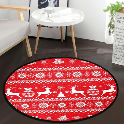 Christmas Boho Round Rug, Merry Christmas Area Rug for Bedroom Living Room, Non-Slip Floor Mat Carpet
