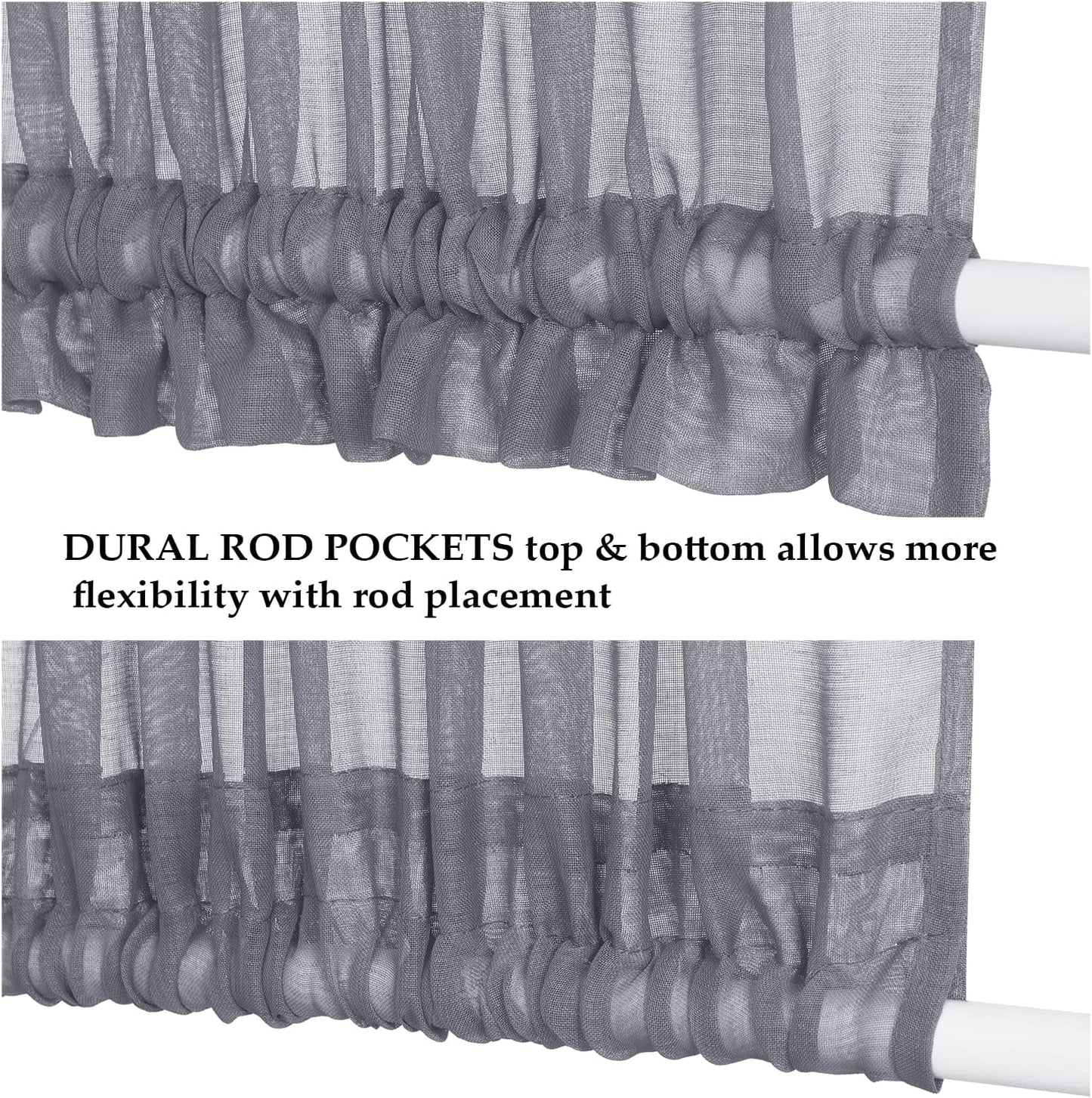 Aquazolax Transparent Sheer French Door Curtain Panel (1 Piece, 30W x 40L, Grey) - Elegant Solid Voile Rod Pocket