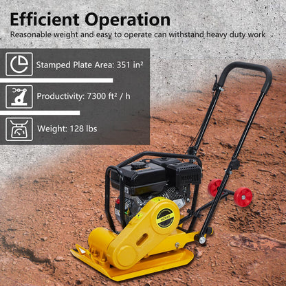 GarveeHome 7HP Plate Compactor Rammer, 212CC Gas Engine, 4200lbs Vibratory Compaction Tamper, 22.1x15.9 in Plate Force Rammer, 5600 VPM Pavement Compactor, Jumping Jack Tamper for Walkways, Paving