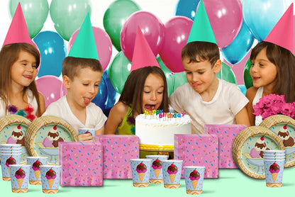 Ice Cream Shop Birthday Party Supplies – Decorations, Tableware Set for 16 Includes Plates, Napkins, and Cups