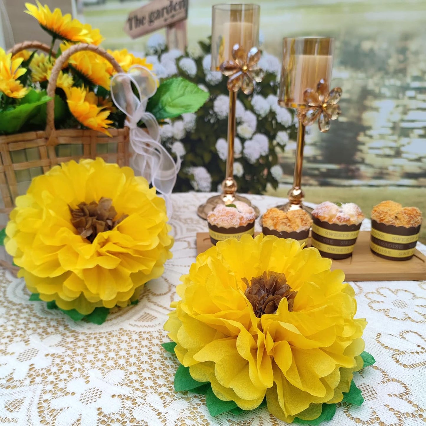 Tissue Paper Sunflowers Decorations for Wall, Birthday Party Backdrop, Home Decoration Pack of 6