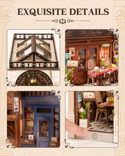 ROBOTIME DIY Book Nook Kits Dollhouse Room Bookstore Miniature House with LED Light 3D Wooden Puzzles for Adults Booknook Bookshelf Insert Decor Diorama Kit Unique Gifts（Arcade Dating）