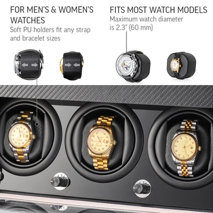 Watch Winder and Storage box for winding 3 Automatic Watches and 12 Watch Storage Space (Black)