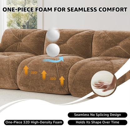 Camel L-Shaped Sectional Couches for Living Room, Velvet Fabric Boneless Couch, No Assembly Cloud Modular Sectional Sofa with 1 Ottoman, Foam Couch Compressed Sofa Set for Apartment, Sofas para Sala