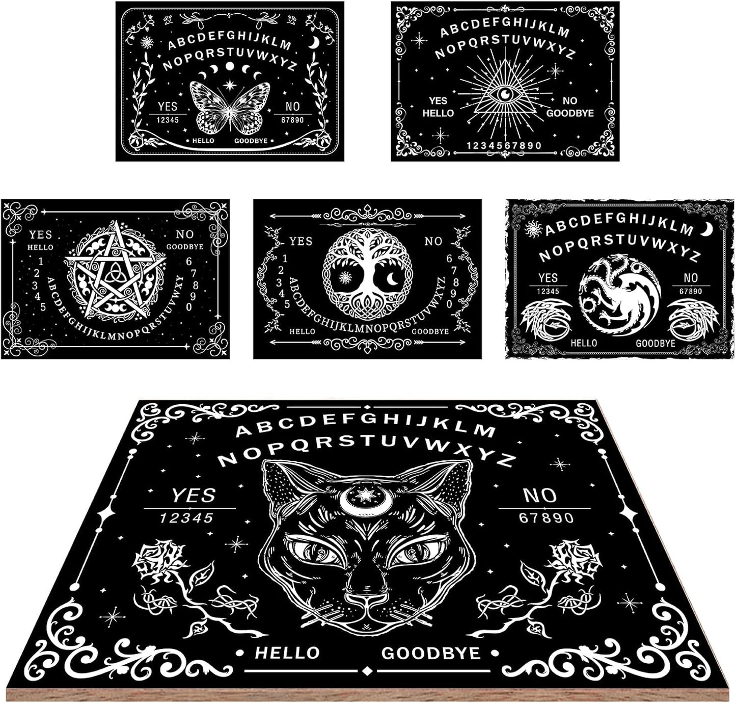 CREATCABIN Black Cat Wood Spirit Board, Talking Boards with Planchette, Wooden Dowsing Divination Kit for Wicca