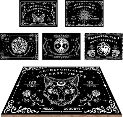 CREATCABIN Black Cat Wood Spirit Board, Talking Boards with Planchette, Wooden Dowsing Divination Kit for Wicca