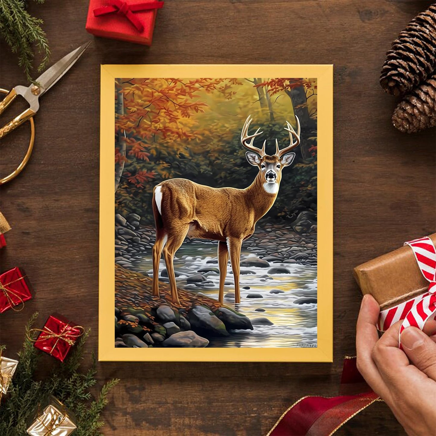 TUTUMAY21 DIY Deer Theme Diamond Painting Kits for Adults Deer at The Creek Diamond Painting, 5D Full Diamond Art Round Diamond Crafts Personalised Gift, Home Wall Decor 12x16in