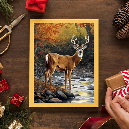 TUTUMAY21 DIY Deer Theme Diamond Painting Kits for Adults Deer at The Creek Diamond Painting, 5D Full Diamond Art Round Diamond Crafts Personalised Gift, Home Wall Decor 12x16in