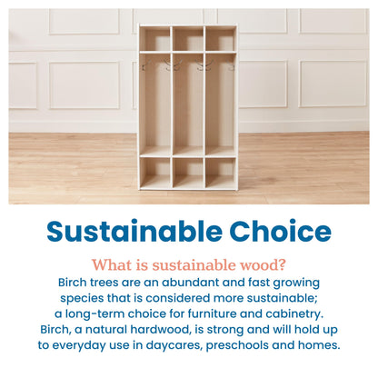 ECR4Kids Streamline 3-Section Coat Locker with Cubby Storage, Classroom Furniture, White Wash