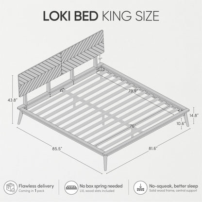 AllForWood Loki Solid Wood Bed Frame King, Premium Platform Bed with Chevron Headboard Design and Wood Slat Support, Easy Assembly, No Box Spring Needed, Mid-Century Modern Minimalist Styles (Walnut)