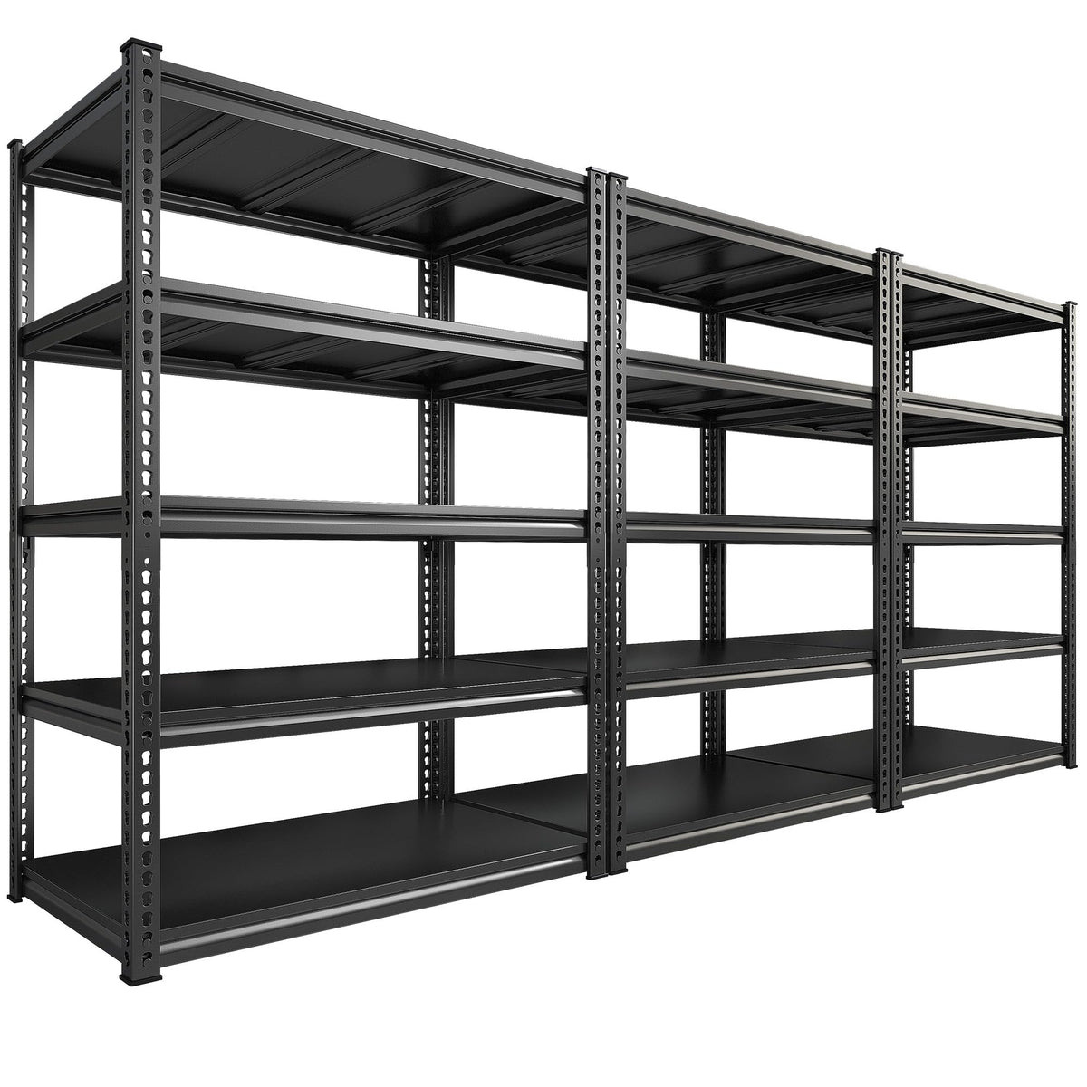 REIBII 72" H Garage Shelving Load 2500 LBS, Heavy Duty Storage Shelves, 5-Tier Adjustable Garage Shelves for Warehouse, Basement, 72" H x36 W x18 D, Black, 3 Pack
