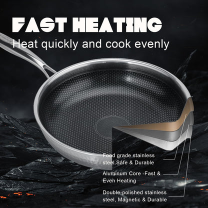 RisenutX Hybrid 8 inch Stainless Steel Non Stick Skillet,Frying Pans Nonstick, PFOA Free Cookware, Dishwasher and Oven Safe, Induction Compatible