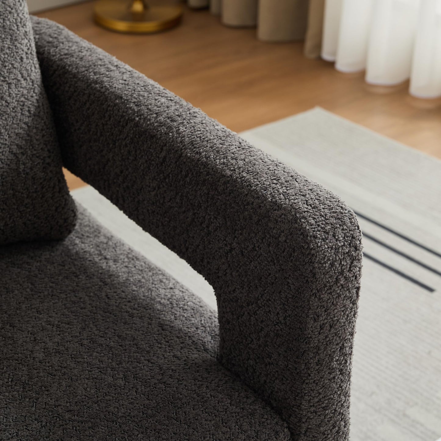 GDFStudio 29.13" Swivel Accent Chair, Modern Boucle Upholstered Armchair with Open Back, 360° Rotating Lounge Club Chair with Removable Cushion for Living Room Bedroom Hotel Office Seating, Charcoal