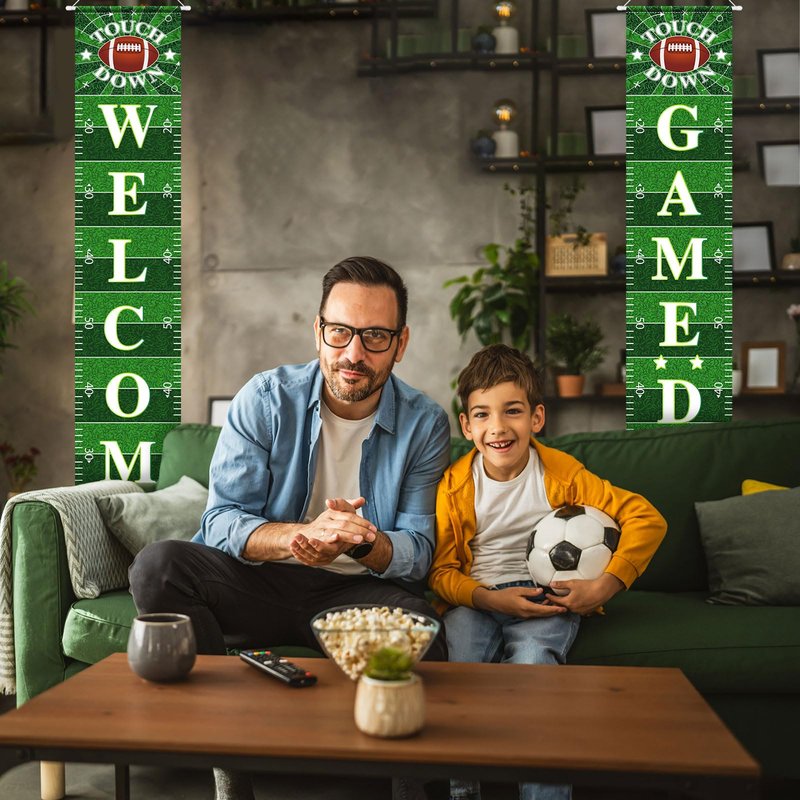 Football Porch Sign Banner Welcome Hanging Door Banner for Sport Theme Party Football Rugby Welcome Game Day Festival Party Decoration Supplies