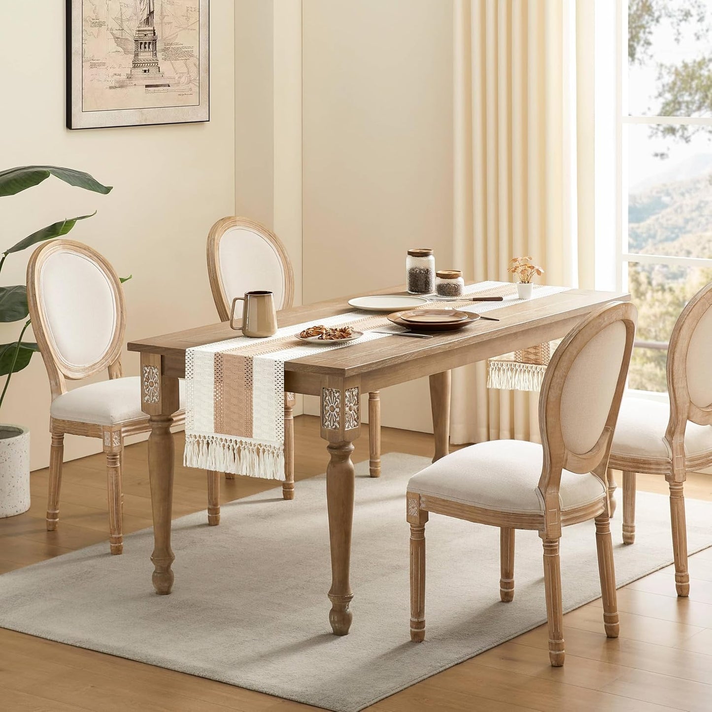 14 108 Inch 108 Inches ZeeMart Macrame Style Bicolor Stitching Table Runner, x Beige/Ivory, Boho Light Tan Table