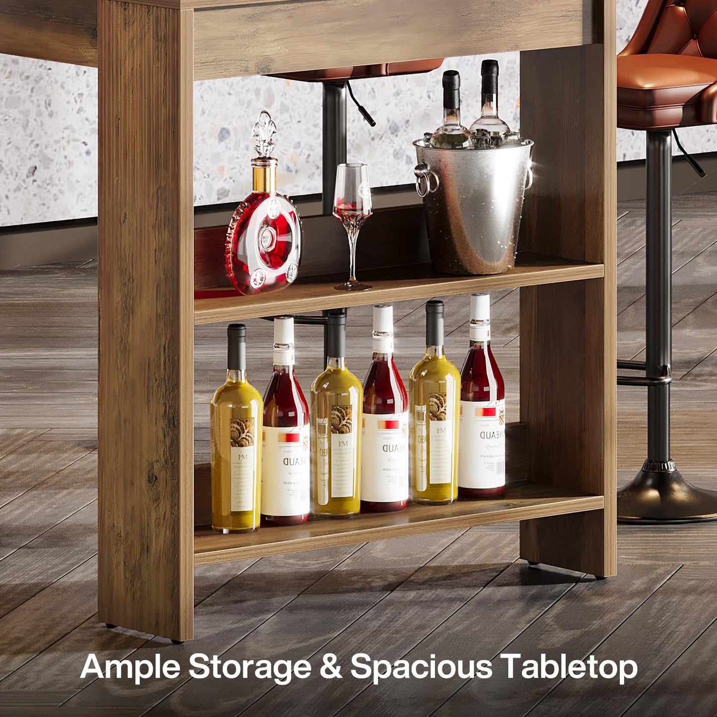 Tribesigns 63-Inch Bar Table, Farmhouse Counter Height Pub Table with Storage Shelves, High Top Bar Unit for Kitchen, Dining Room, Bistro, Rustic Brown