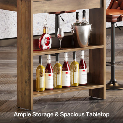 Tribesigns 63-Inch Bar Table, Farmhouse Counter Height Pub Table with Storage Shelves, High Top Bar Unit for Kitchen, Dining Room, Bistro, Rustic Brown