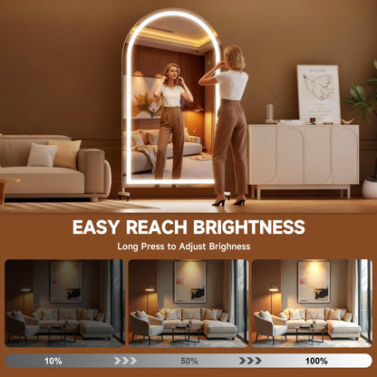 Hasipu 67" x 40" Arched LED Rolling Gym Mirror with Wheels, Dimmable Lighted Body Mirror with 3 Color Temperatures & Adjustable Brightness for Bedroom, Yoga Studio & Home Gym