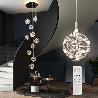 KAUCQI 10-Light High Ceilings Long Chandeliers Modern Crystal Staircase Chandelier Hanging Flush Mount Lighting Fixtures for Spiral Staircase,Foyer,Entryway