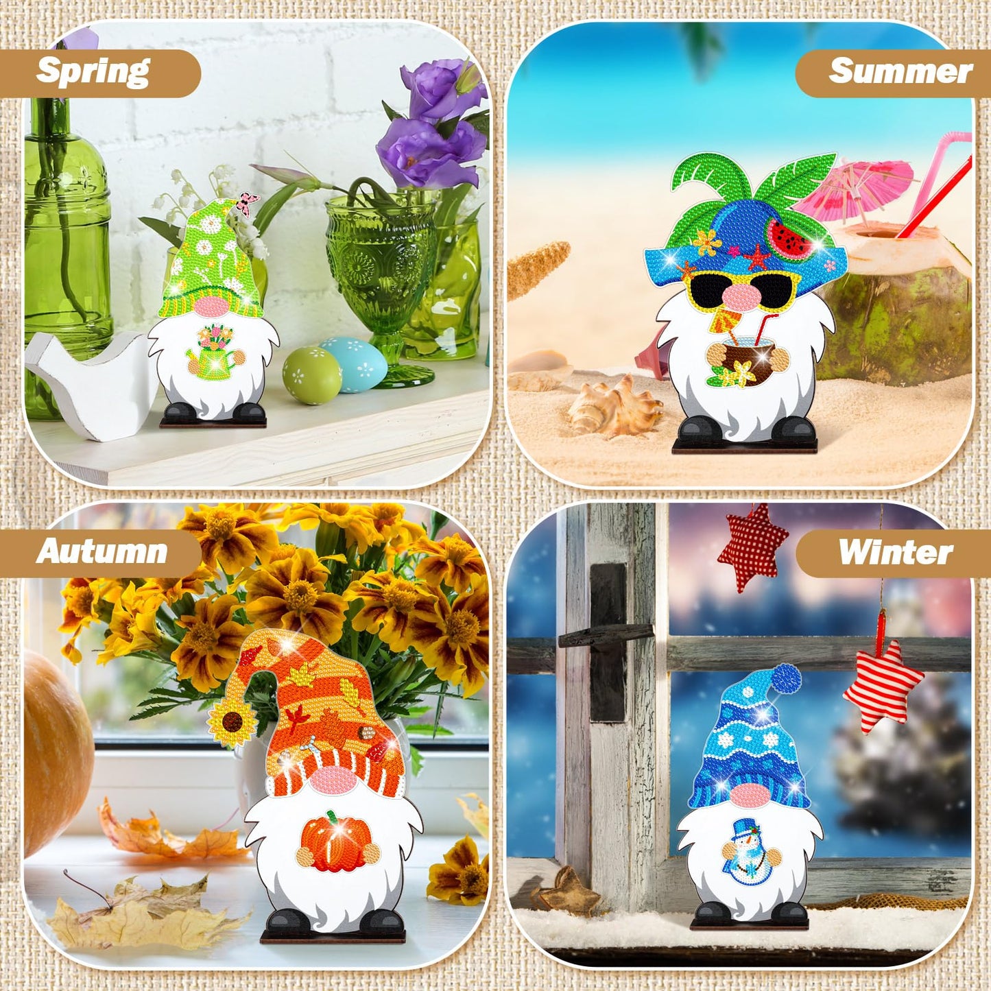 Burbell 24 Pcs Magnetic Diamond Painting Interchangeable Standing Posture Gnome Decor Welcome Signs DIY Holiday Seasonal Tiered Tray Decoration Easter Day Diamond Art Ornament with 12 Holiday Icons