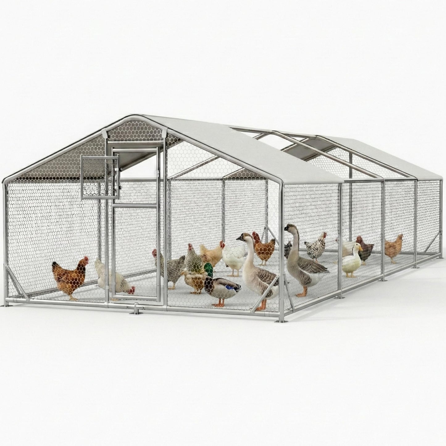 10x26FT Large Metal Chicken Coop, Dutch Door Chicken Run with Waterproof Cover and Chicken Wire, Walk in Chicken Coop for Hen House, Duck Coop and Rabbit Run