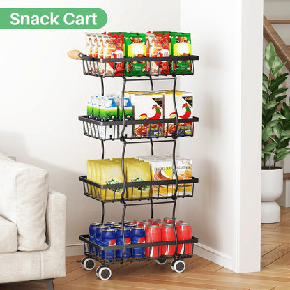 SAYZH Fruit Basket Kitchen Pantry Organizers and Storage - 4 Tier Stackable Metal Wire Basket Stand for Fruit Vegetable Snacks Jars Bins Containers Organization(Black, 4 Tiers)
