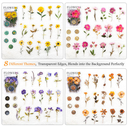 RISYPISY 320PCS Pre-Cut Floral Stickers Set Small Flower Decal Journal Stickers PET Flower Sticker for Adult Card Making Letters DIY, Double Blade Line-Easy to Peel
