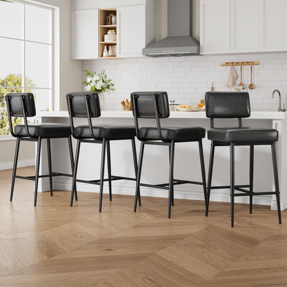 GarveeHome Bar Stools Set of 4, 26" Black Faux Leather Counter Height Bar Stools with Backs, Modern Upholstered Barstool Chairs with Metal Legs for Kitchen Island, Home Bar, Dining Room