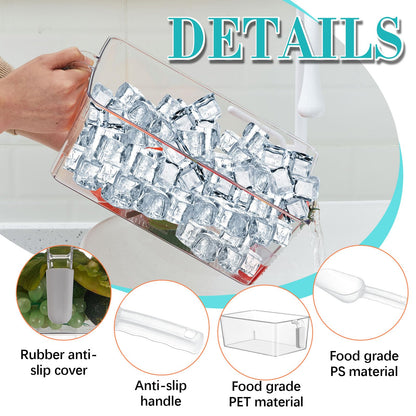Havawish Ice Storage Bin and Flexible Scoop Set Plastic Freezer Bin with Pull out Handle Storage Bucket Clear for Container with Scoop(Grey,10.83 x 7 x 4.33 In,10.83 x 4.92 x 4.33 in,Classic)