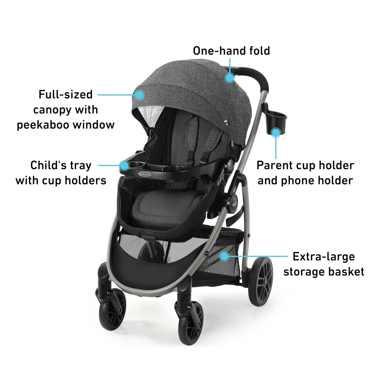 Graco® Redmond Modes Pramette Stroller 3-in-1 Convertible: Car Seat Carrier Infant Pramette to Toddler Stroller with Reversible Seat and One-hand Fold