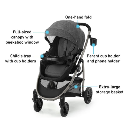 Graco® Redmond Modes Pramette Stroller 3-in-1 Convertible: Car Seat Carrier Infant Pramette to Toddler Stroller with Reversible Seat and One-hand Fold