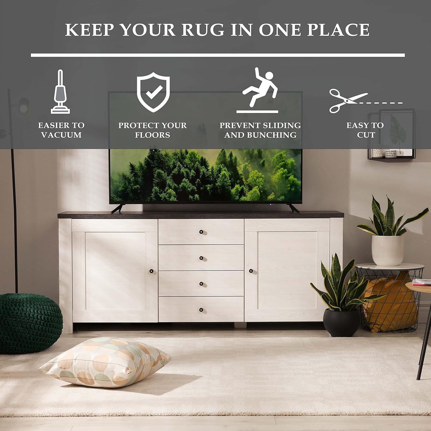 Superior Non-Slip Area Rug Pad, Floor Protector for Hardwood and Tile Floors, Washable, 5' x 8', Cream