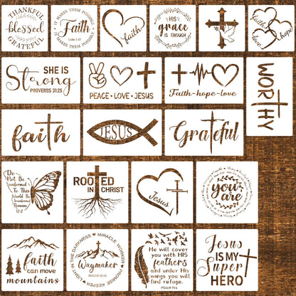 ZCPTZ 21 Pcs Christian Stencils for Painting Reusable Bible Cross Faith Stencils Crafts for DIY Drawing, Walls, Wood Signs, Window, Fabric Home Decorations