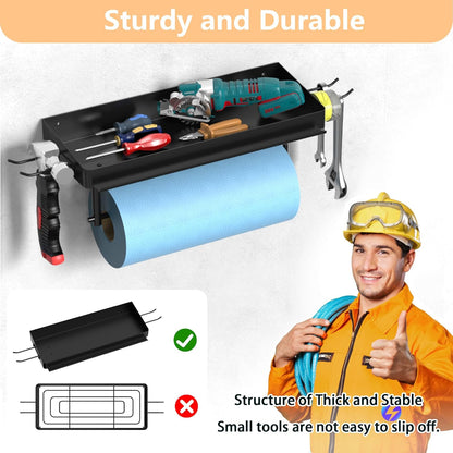 12 inch 2 SUNTECH Garage Paper Towel Holder with Shelf, One Hand Tear, Shop Paper Towel Holder, Paper Towel Holder Wall