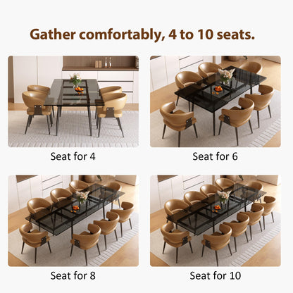 NessCarsti 62.99-94.48" Extendable Dark Tempered Glass Dining Table, Scratch-Resistant Glass Top & Metal Frame, Seats 8-10, Modern Minimalist Dining Furniture for Family & Entertaining