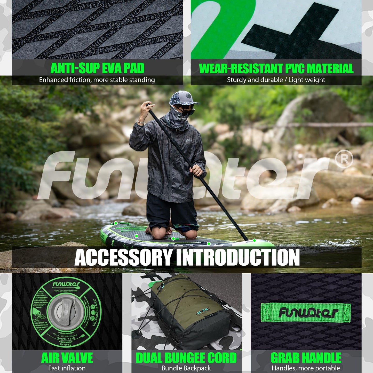 FunWater Inflatable Stand Up Paddle Board with Premium SUP Paddleboard Accessories, Anti-Slip EVA Deck, Paddle Boards for Adults & Youth of All Skill Levels