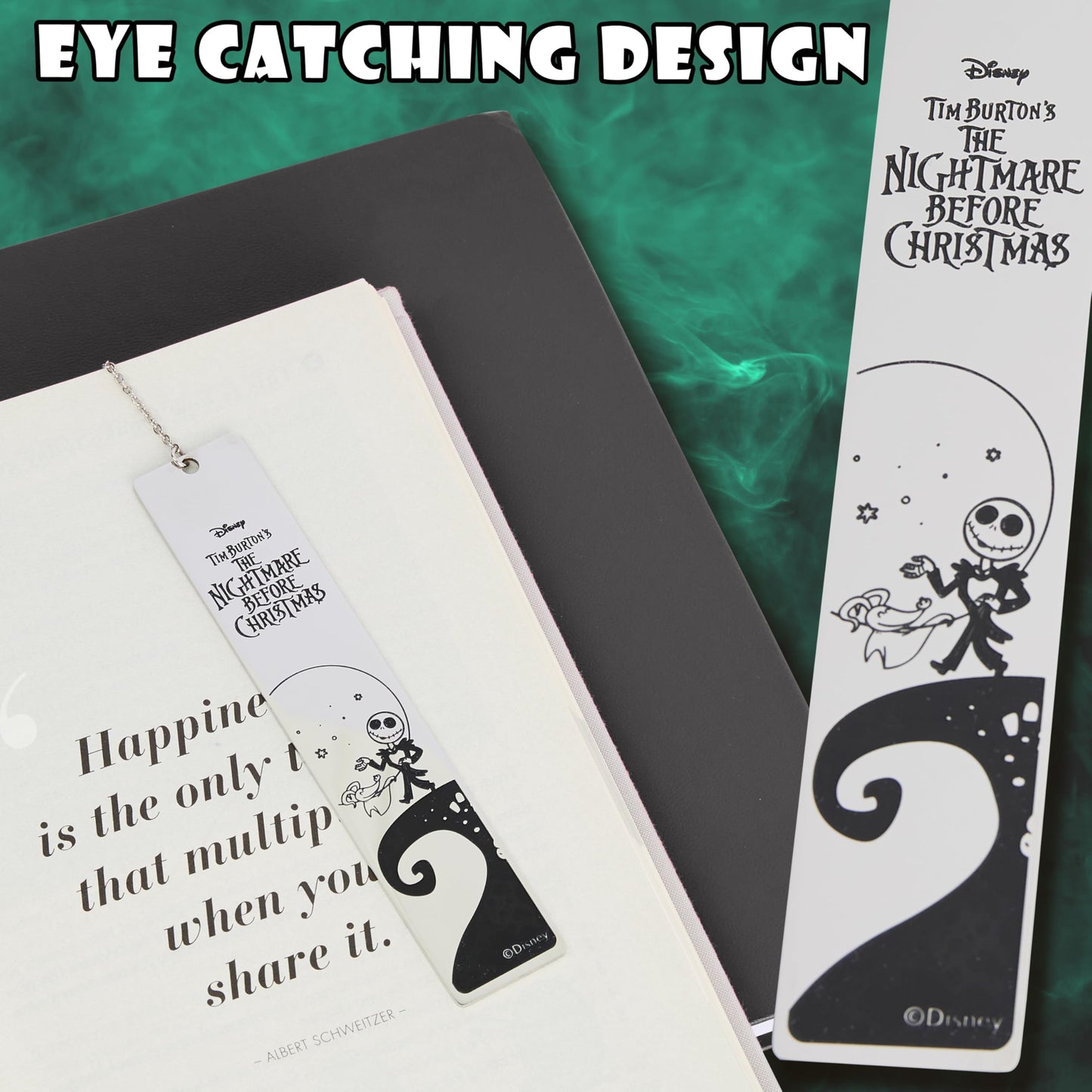 Disney Stitch Bookmark with Gift Box Metal Page Markers Hanging Charm Stainless Steel Gifts for Women Teens Kids School Uni Reading Teacher Gifts (Silver Jack Skellington)