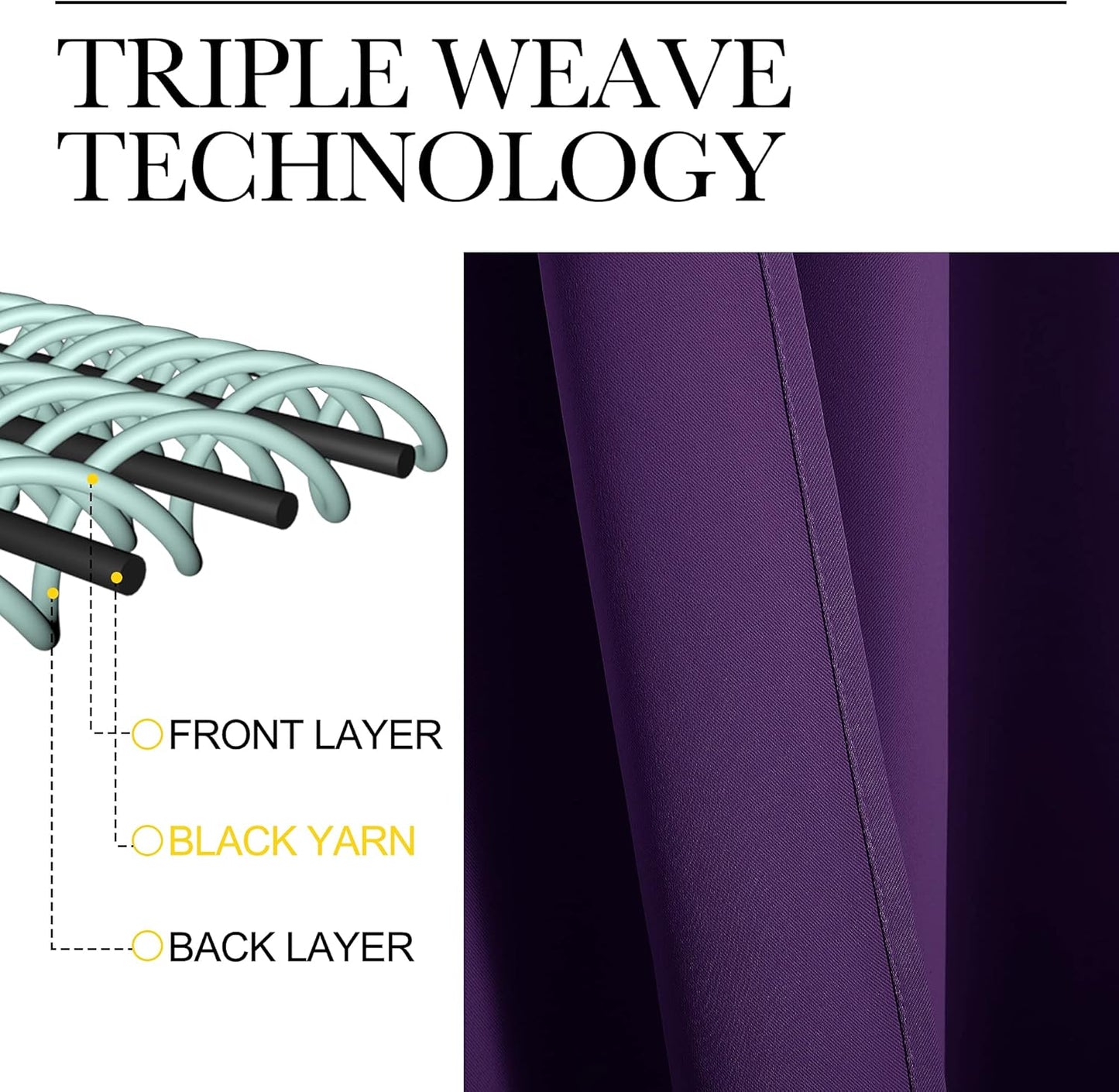 NICETOWN Blackout Draperies Curtains - Thermal Insulated Triple Weave Panels, Set of 2 (55 x 68 inches, Royal Purple)