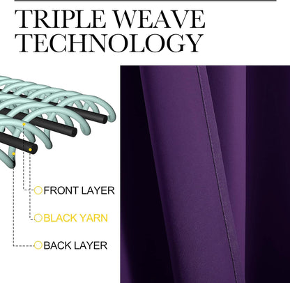 NICETOWN Blackout Draperies Curtains - Thermal Insulated Triple Weave Panels, Set of 2 (55 x 68 inches, Royal Purple)