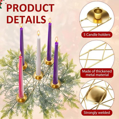 Jingmore Christmas Advent Candle Wreath Ring - Rustic Metal Holder for Pillar Candles | 2 Pcs Set