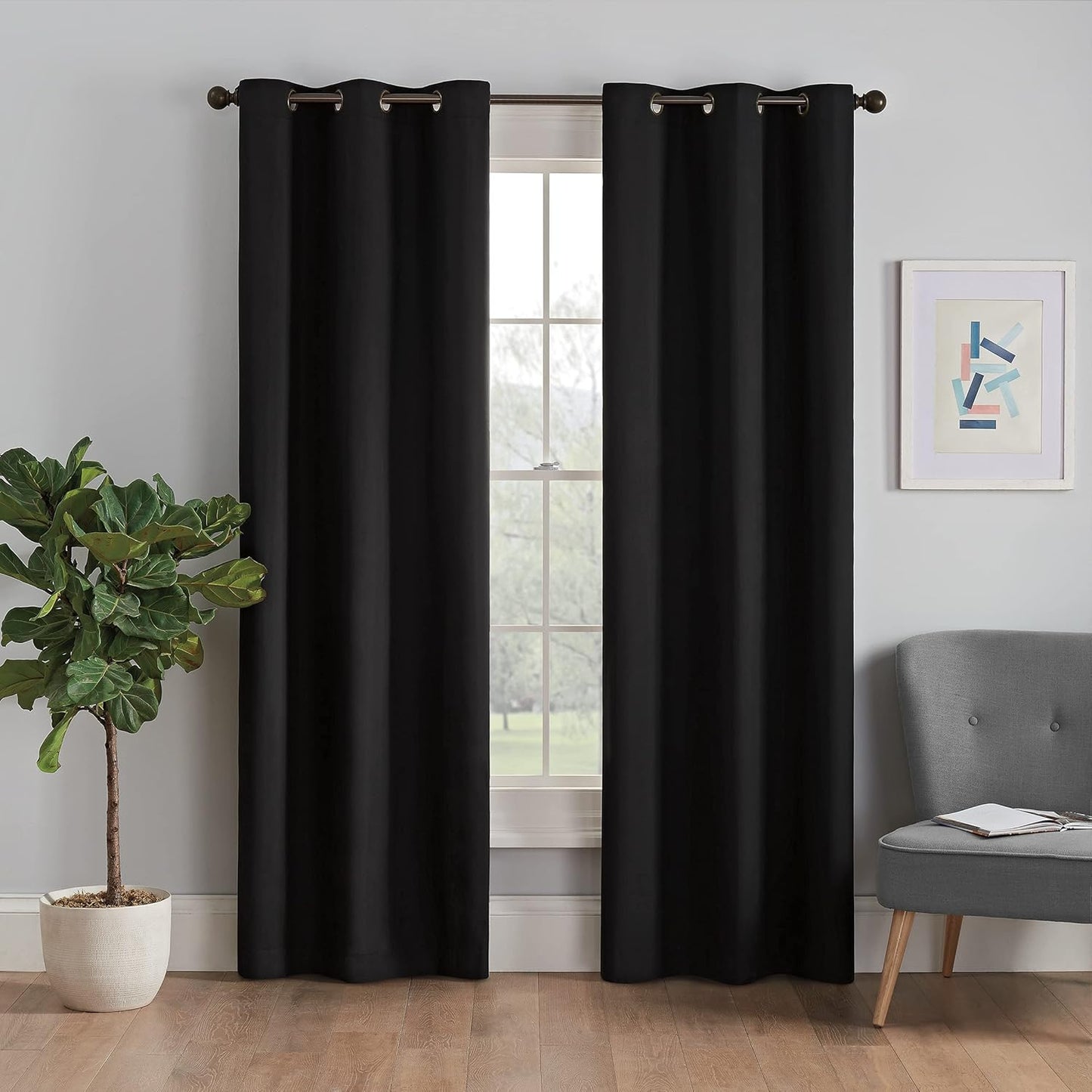 ECLIPSE Microfiber Total Privacy Blackout Thermal Grommet Window Curtain, 42 x 95, Black