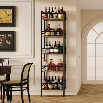 Homeiju 5-Tier Freestanding Wine Rack, 60 Bottles Wine Racks for Wall Mounted, Wines Bottle Holder Display Shelf with Fences, Liquor Storage for Kitchen, Dining Room, Bar (Rustic Brown)