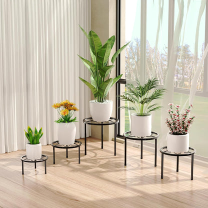 Set 5, VECELO Metal Plant Stands of Multiple Heavy Duty Flower Pot Stand, Round Plant Holder, Black