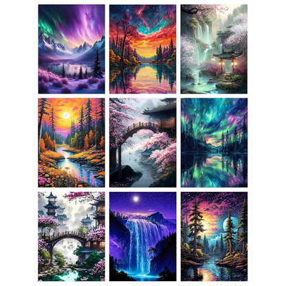 MRMIOOM 9 Pack Diamond Painting Kits for Adults, 5D Landscape Diamond Art Painting Kits for Adults Beginner, Adult Diamond Art, DIY Aurora Full Drill Diamond Dots for Home Wall Decor 12X16 Inch