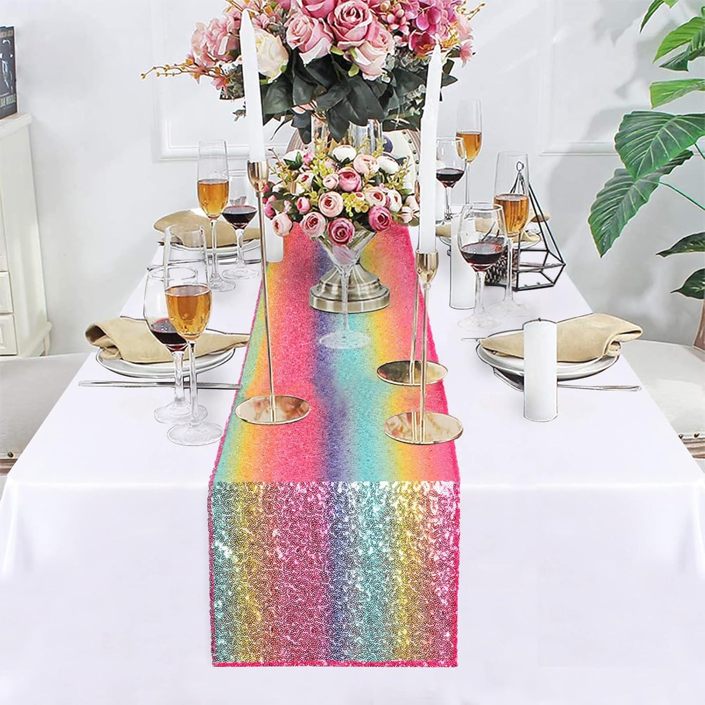 12x72-Inch 72 Inch DUOBAO Rainbow Sequin Table Runner Coffee Table Runners Dining Home Decor Christmas Runners