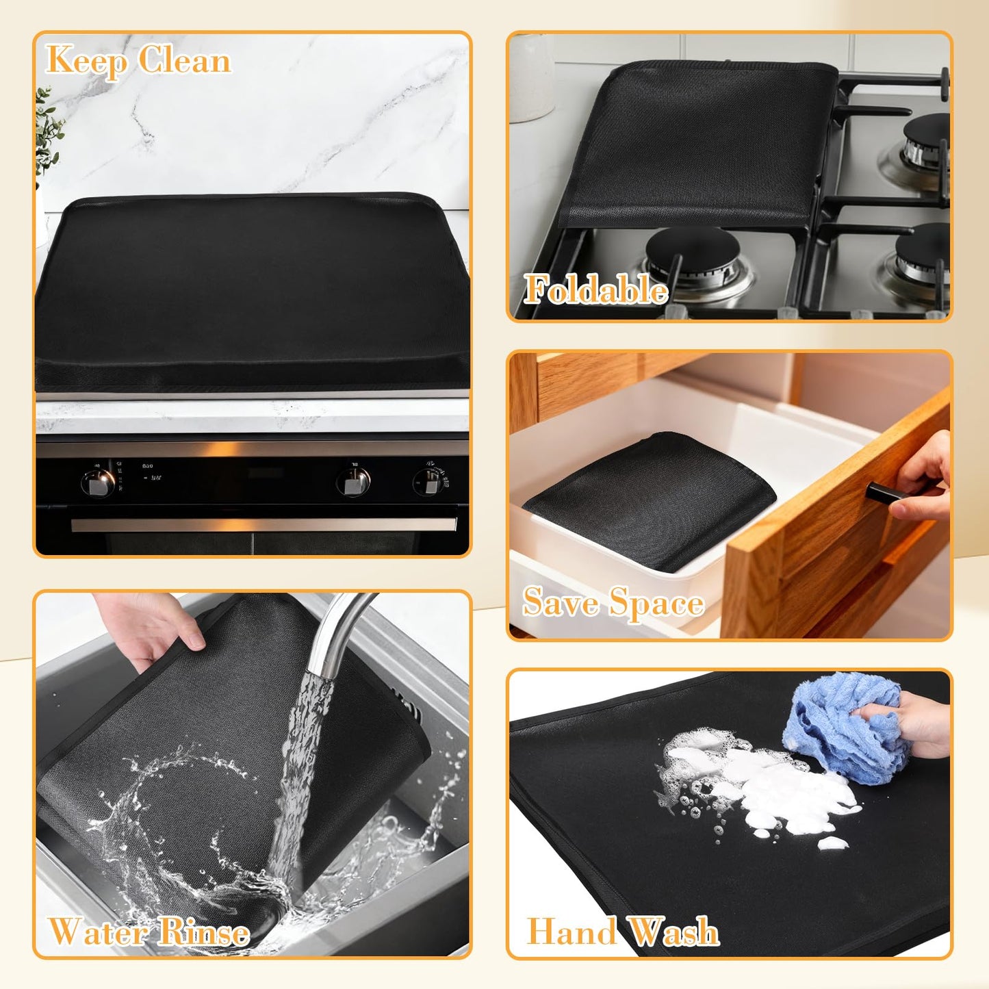 Acellegic Full-Edge Fireproof Gas Stove Top Covers Foldable Waterproof Anti Dust for Kitchen Gas Burners, Washable Stove Guard Top Protector(20 x 24 Inch)